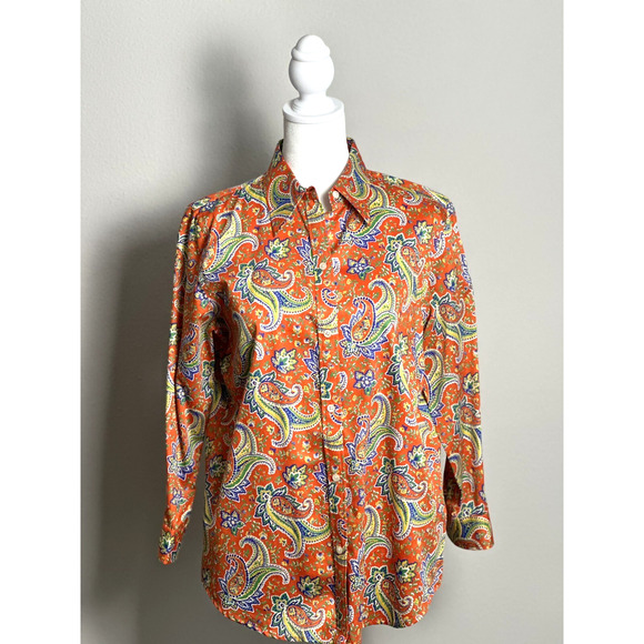 Lauren Ralph Lauren Tops - Lauren Ralph Lauren Women's Paisley Orange‎ Paisley Long sleeve Blouse